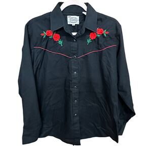 Vintage 90s Embroidered Rose Cowgirl Shirt - Size Large